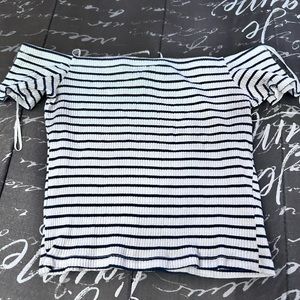 Divided black and white stripped off the shoulder shirt